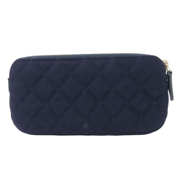 Chanel Shoulder Bag Marine Cotton Leather Navy Gold Hardware Crossbody Pochette - Picture 2 of 9